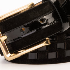 The Eugene Black Gold Woven Leather Belt - Vinci Leather