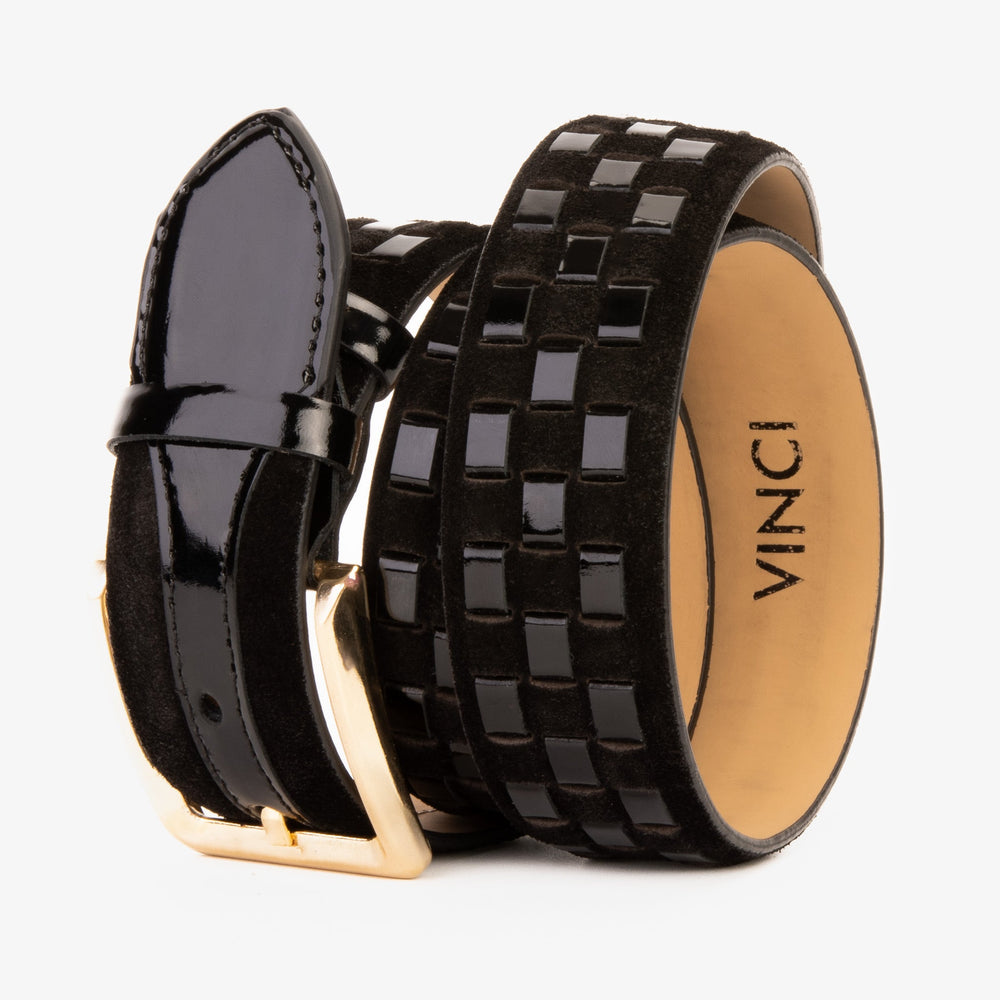 The Eugene Black Gold Woven Leather Belt - Vinci Leather