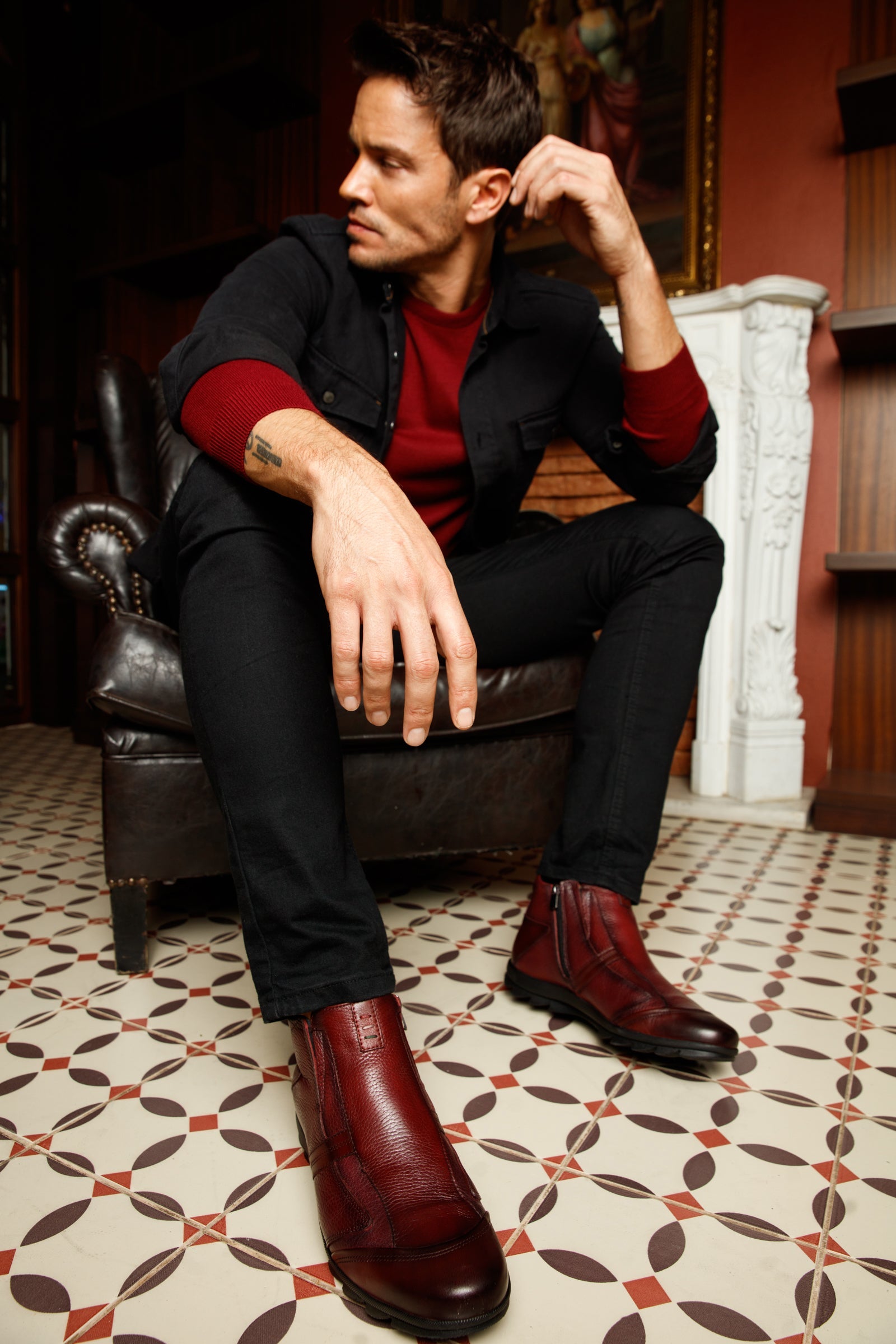 The Montreal Burgundy Leather Casual Zip-Up Ankle Boot - Vinci Leather