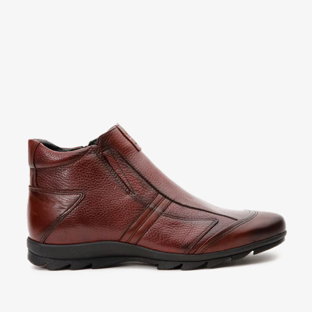 The Montreal Burgundy Leather Casual Zip-Up Ankle Boot - Vinci Leather