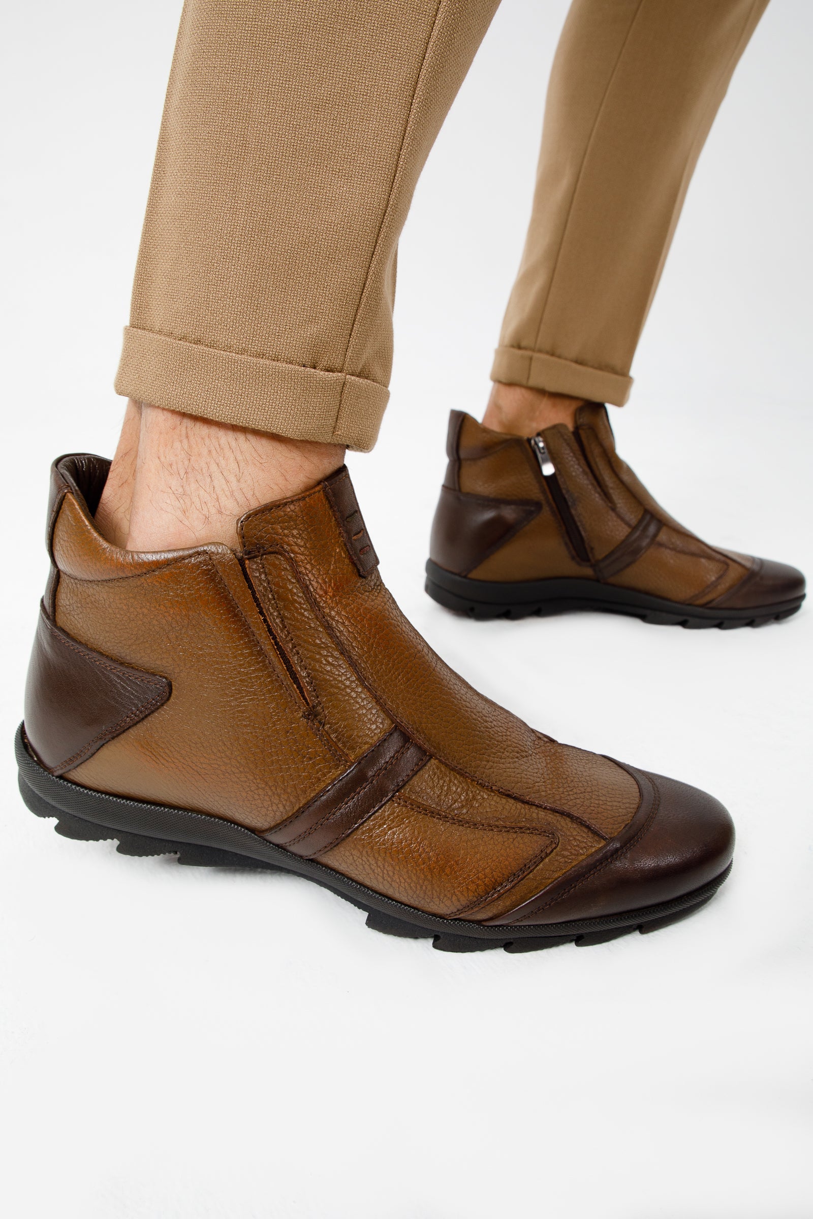 The Montreal Brown Leather Casual Zip-Up Ankle Boot - Vinci Leather