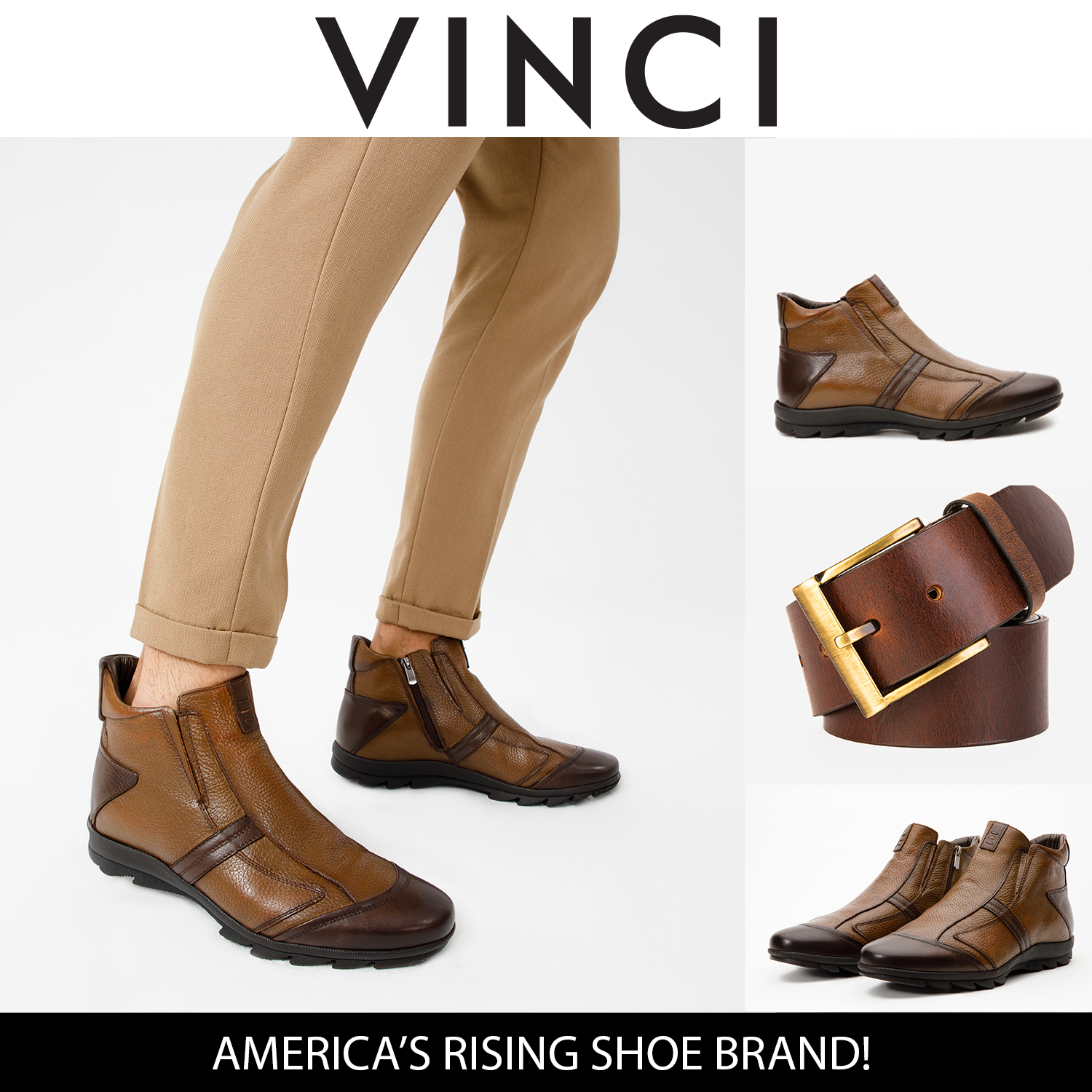 The Montreal Brown Leather Casual Zip-Up Ankle Boot - Vinci Leather