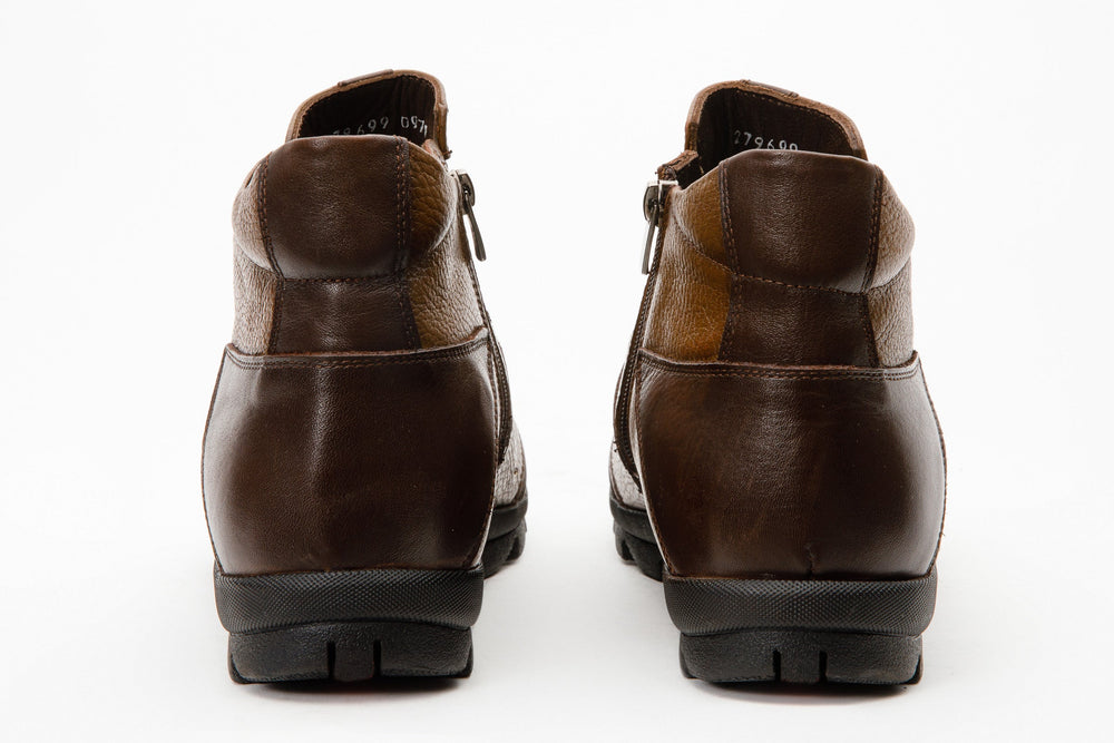 The Montreal Brown Leather Casual Zip-Up Ankle Boot - Vinci Leather