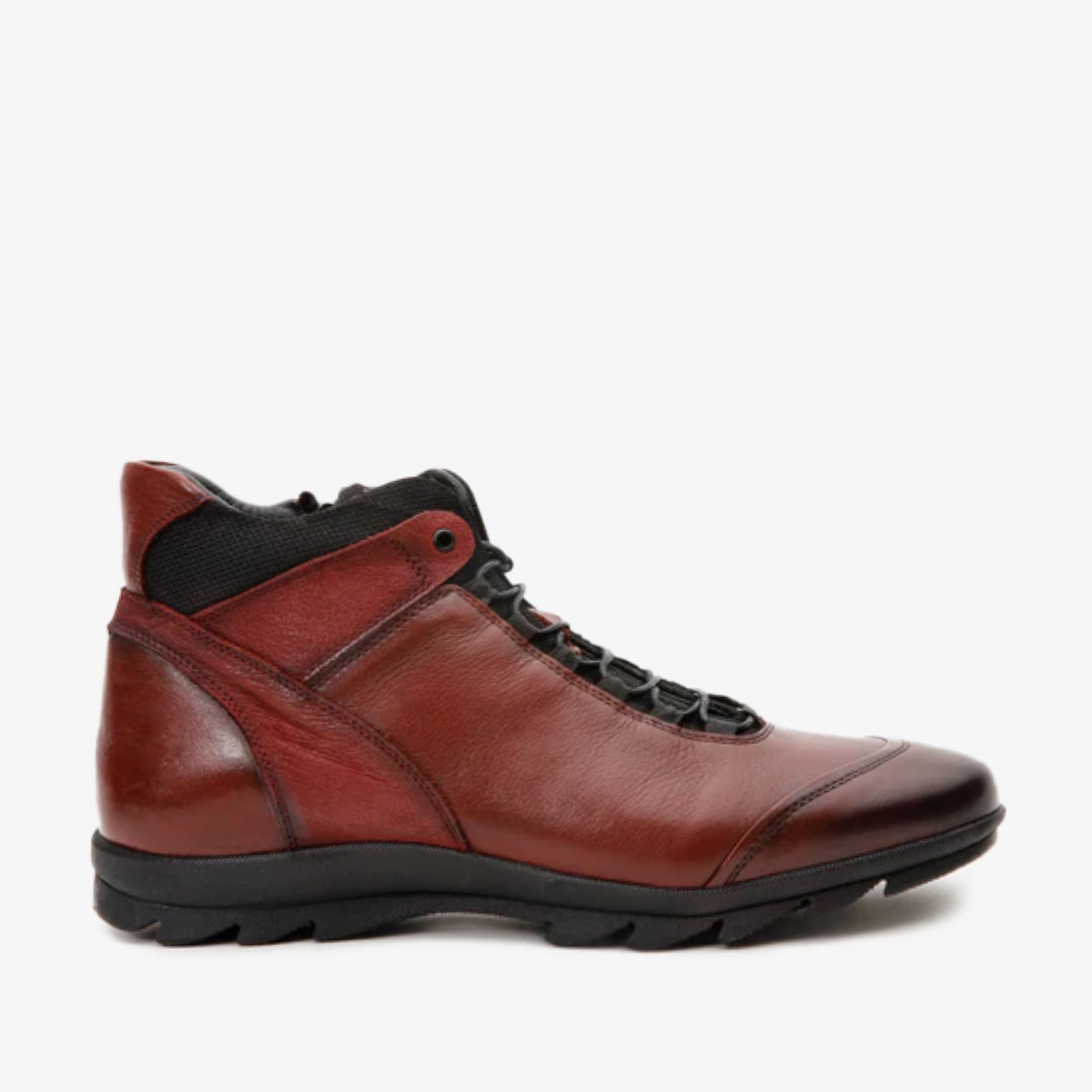 The Houston Leather Burgundy Lace-Up Casual Boot with a Zipper - Vinci Leather