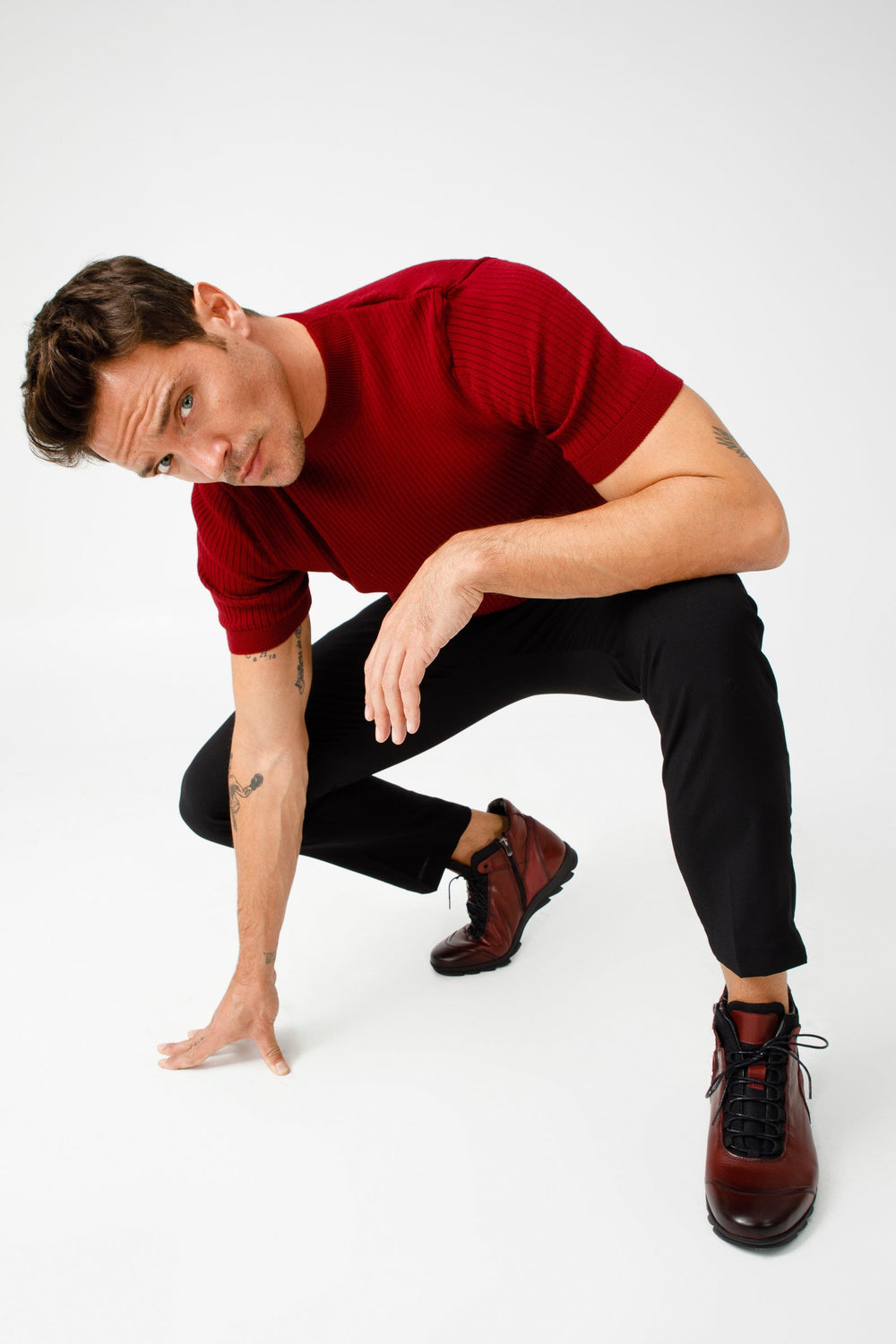 The Houston Leather Burgundy Lace-Up Casual Boot with a Zipper - Vinci Leather