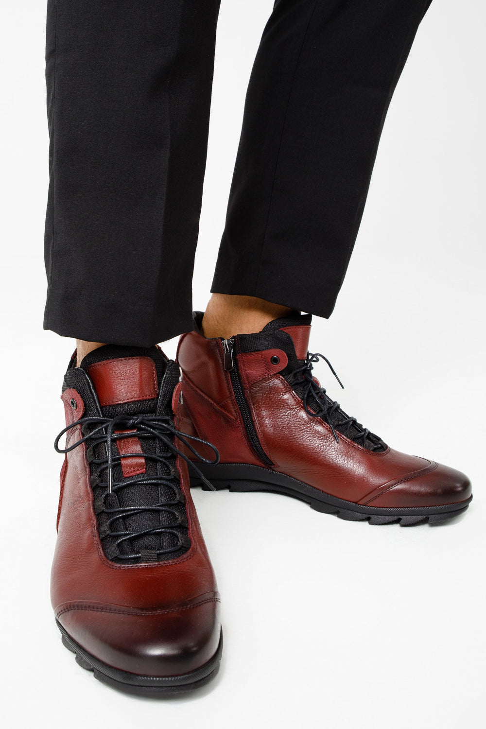 The Houston Leather Burgundy Lace-Up Casual Boot with a Zipper - Vinci Leather