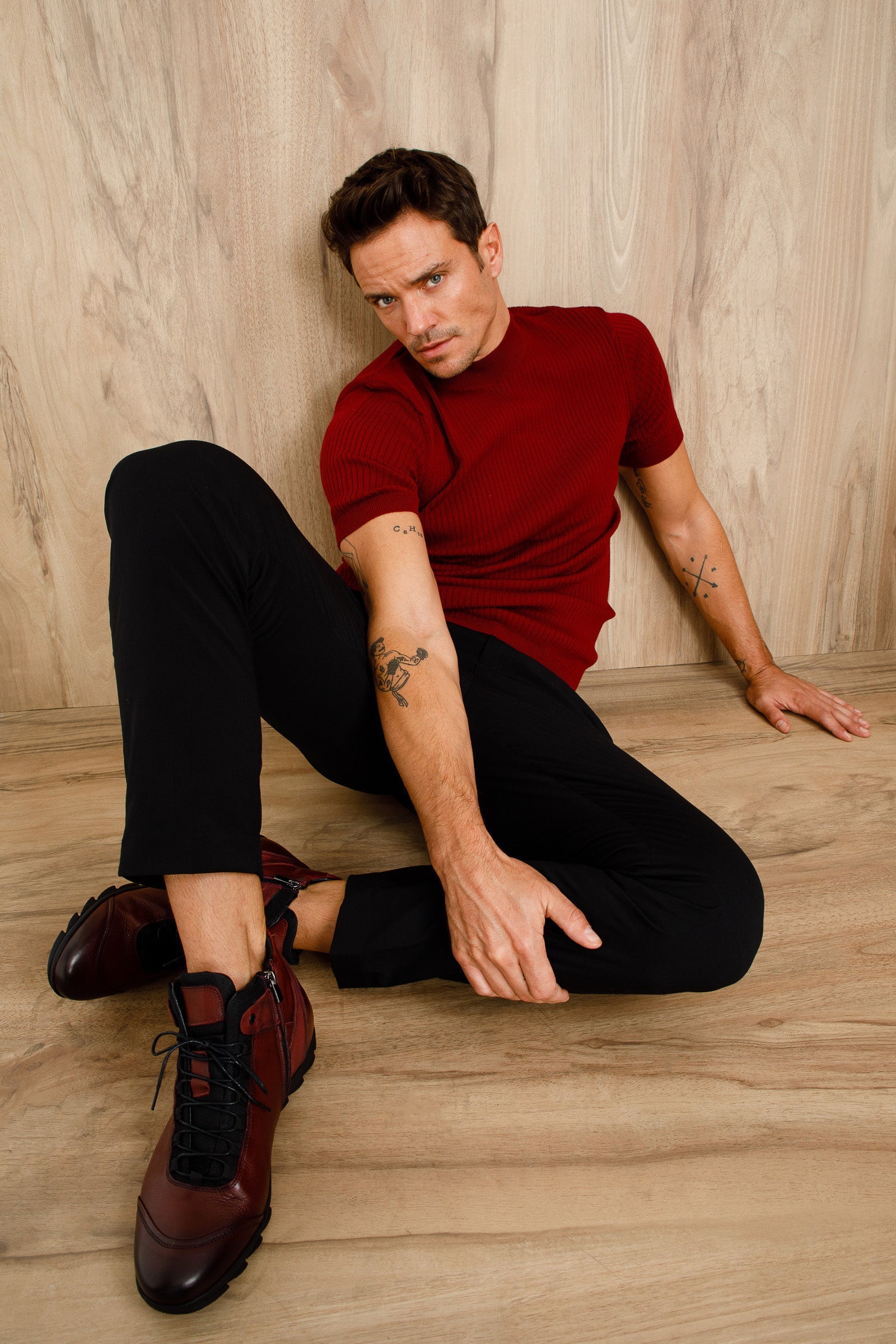 The Houston Leather Burgundy Lace-Up Casual Boot with a Zipper - Vinci Leather