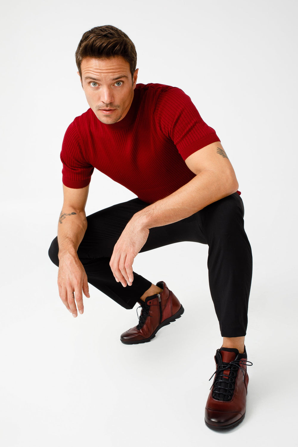 The Houston Leather Burgundy Lace-Up Casual Boot with a Zipper - Vinci Leather
