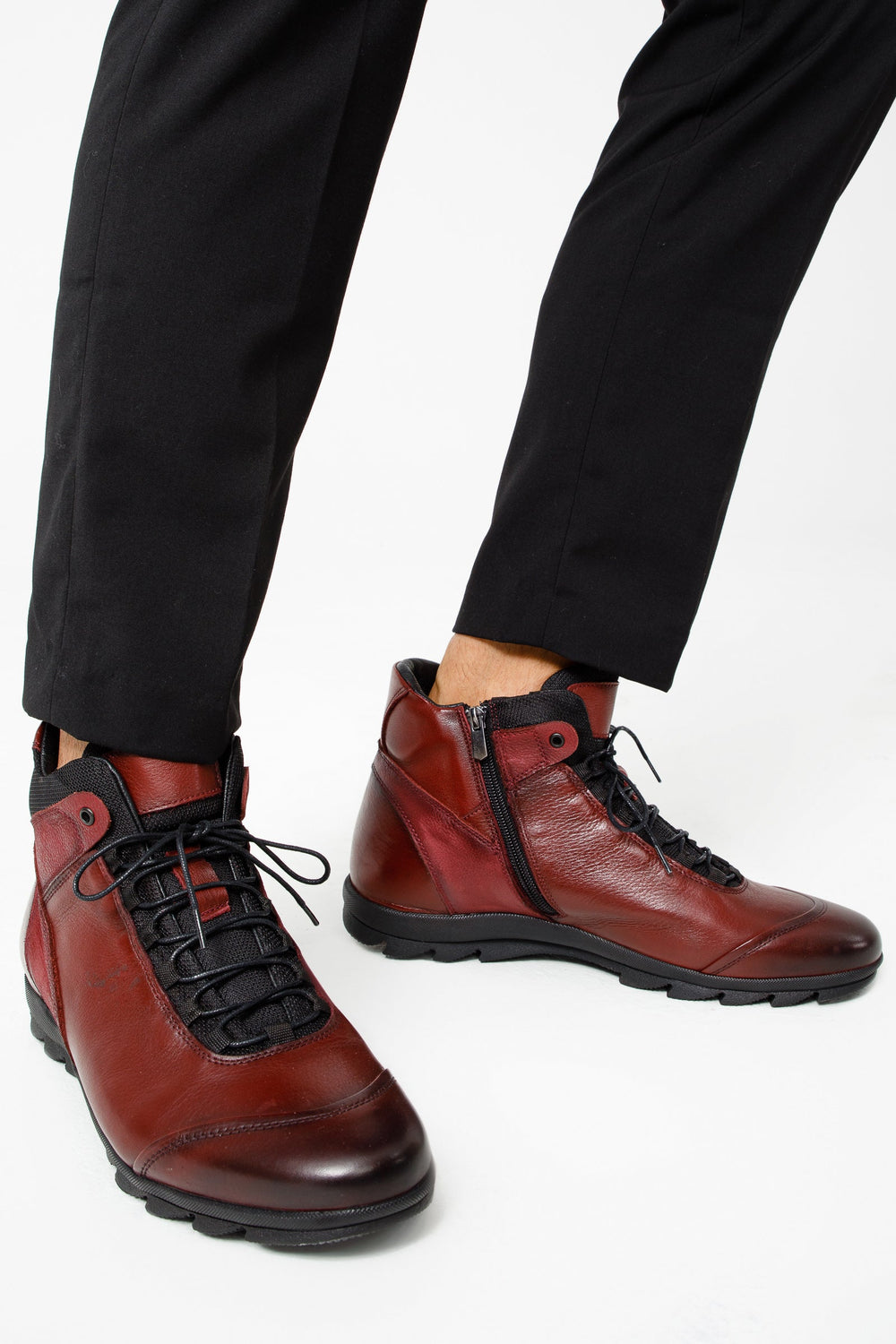 The Houston Leather Burgundy Lace-Up Casual Boot with a Zipper - Vinci Leather