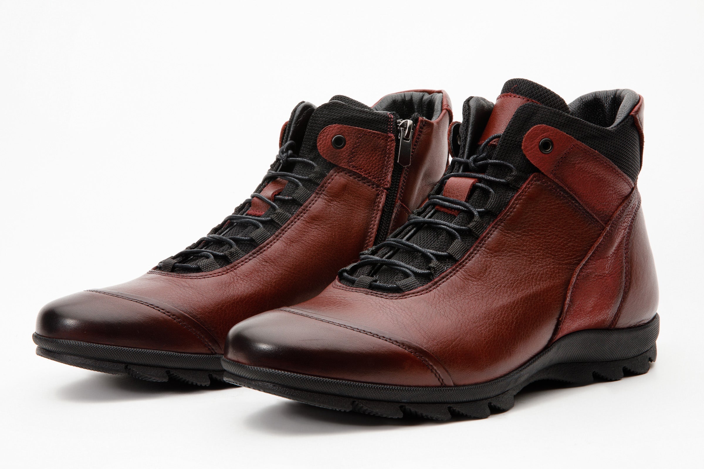 The Houston Leather Burgundy Lace-Up Casual Boot with a Zipper - Vinci Leather