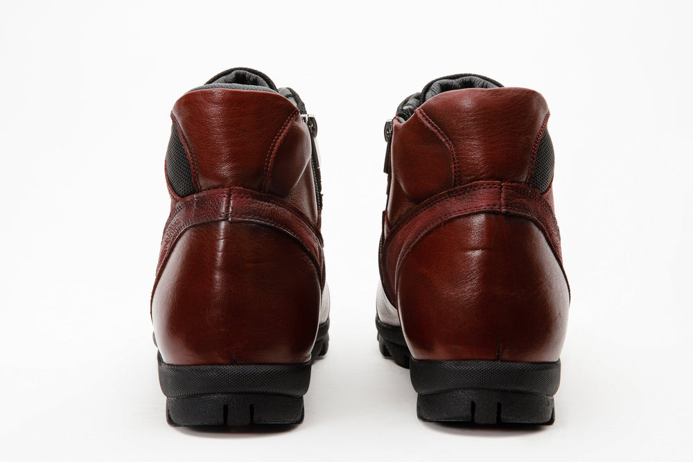 The Houston Leather Burgundy Lace-Up Casual Boot with a Zipper - Vinci Leather