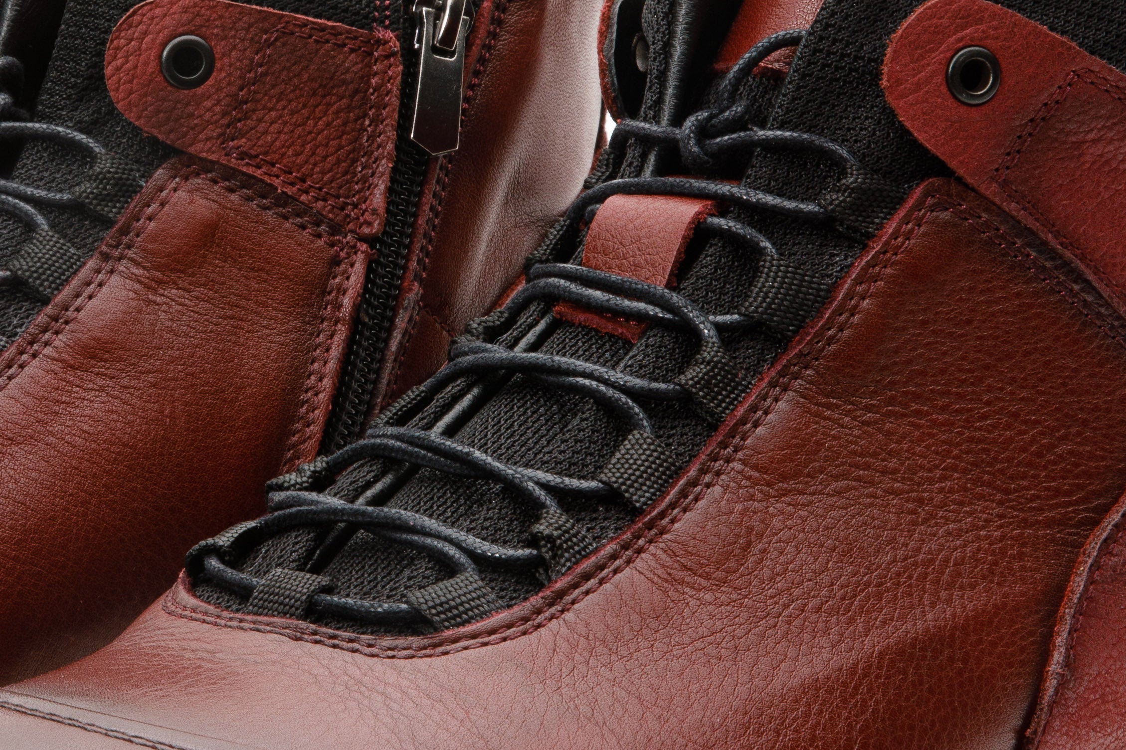 The Houston Leather Burgundy Lace-Up Casual Boot with a Zipper - Vinci Leather