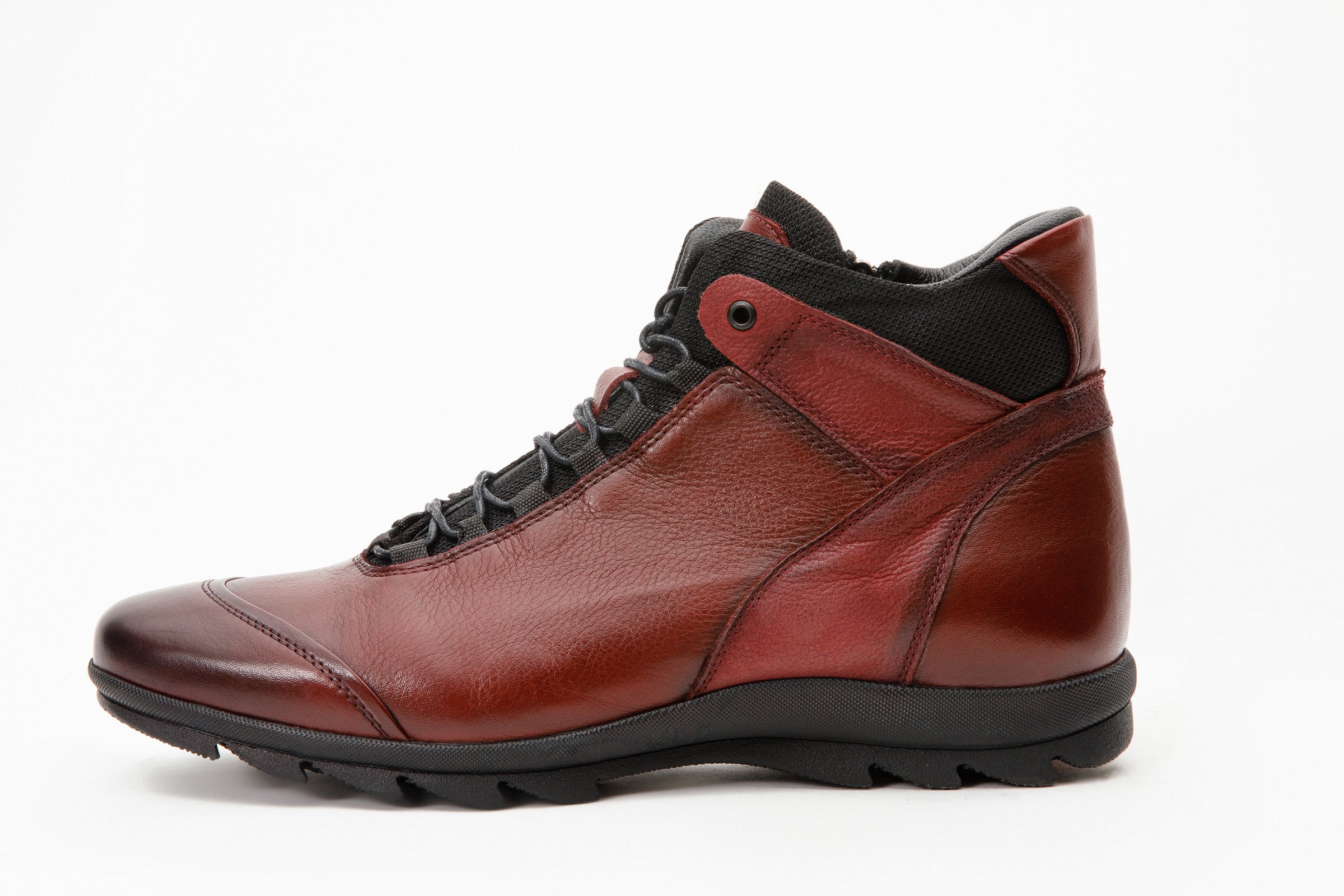 The Houston Leather Burgundy Lace-Up Casual Boot with a Zipper - Vinci Leather