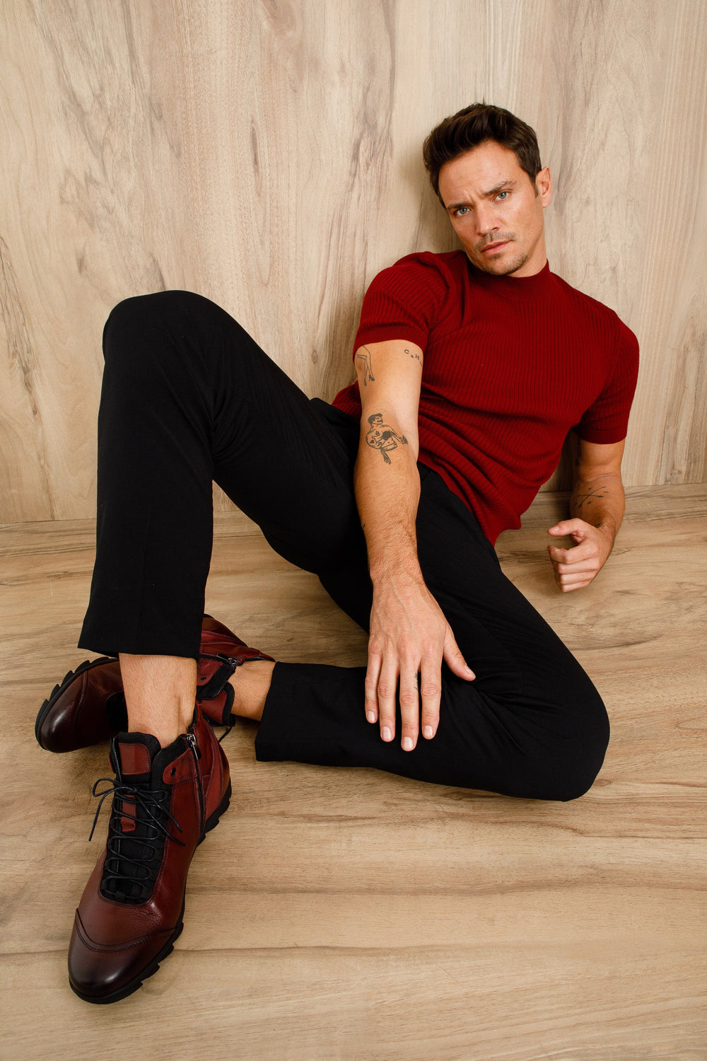 The Houston Leather Burgundy Lace-Up Casual Boot with a Zipper - Vinci Leather