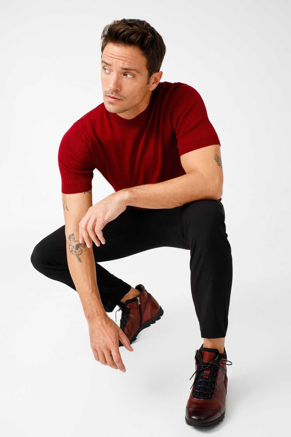The Houston Leather Burgundy Lace-Up Casual Boot with a Zipper - Vinci Leather