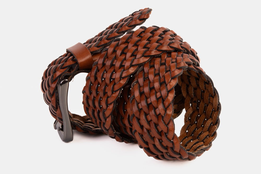 The Grand Woven Tan Color Leather Belt - Vinci Leather