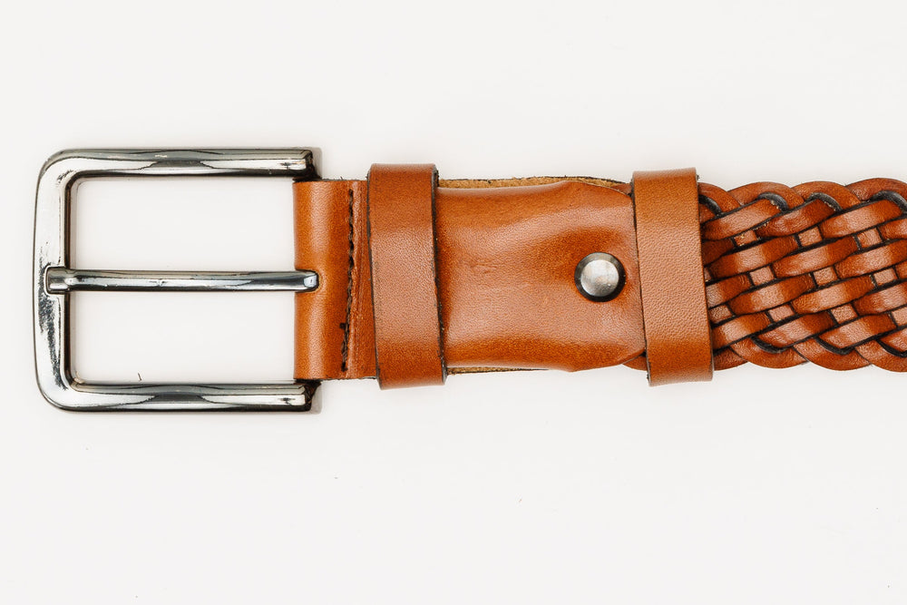 The Grand Woven Tan Color Leather Belt - Vinci Leather