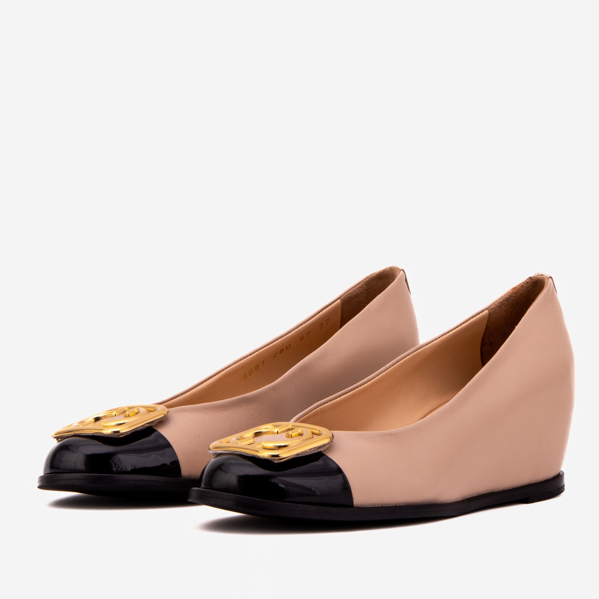 The Selene Beige Black Leather Wedge Heel Shoe - Vinci Leather