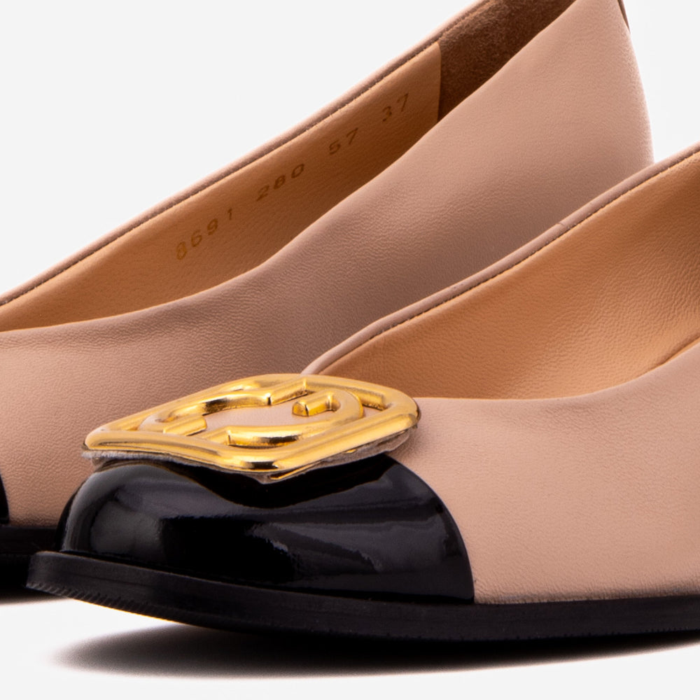 The Selene Beige Black Leather Wedge Heel Shoe - Vinci Leather