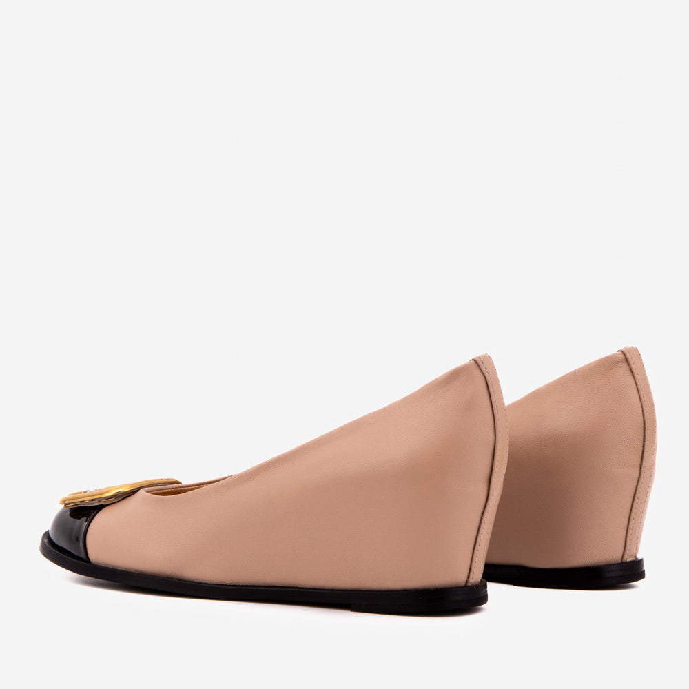 The Selene Beige Black Leather Wedge Heel Shoe - Vinci Leather