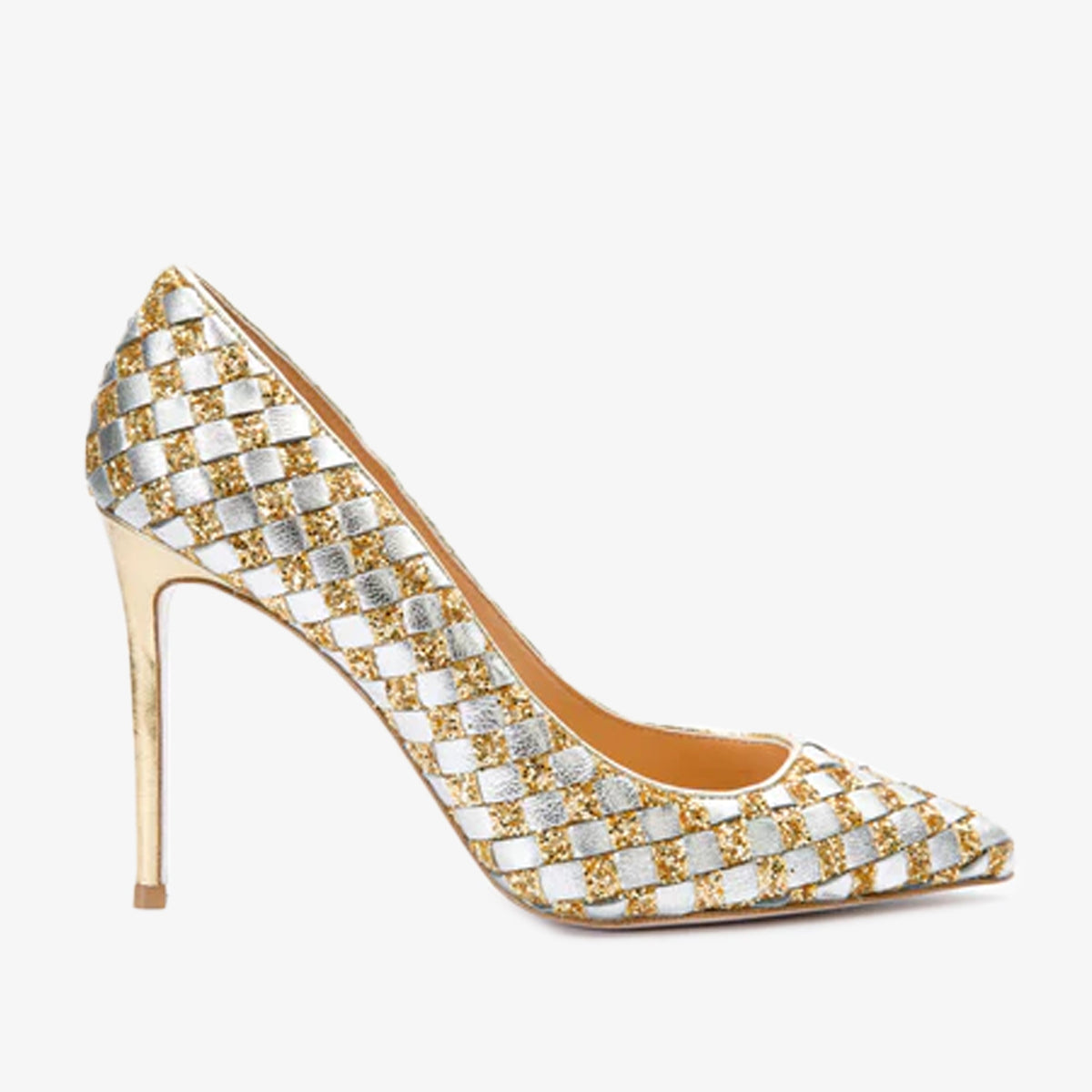 The Saks Tory Gold Silver Handwoven Leather Pump Shoe - Vinci Leather