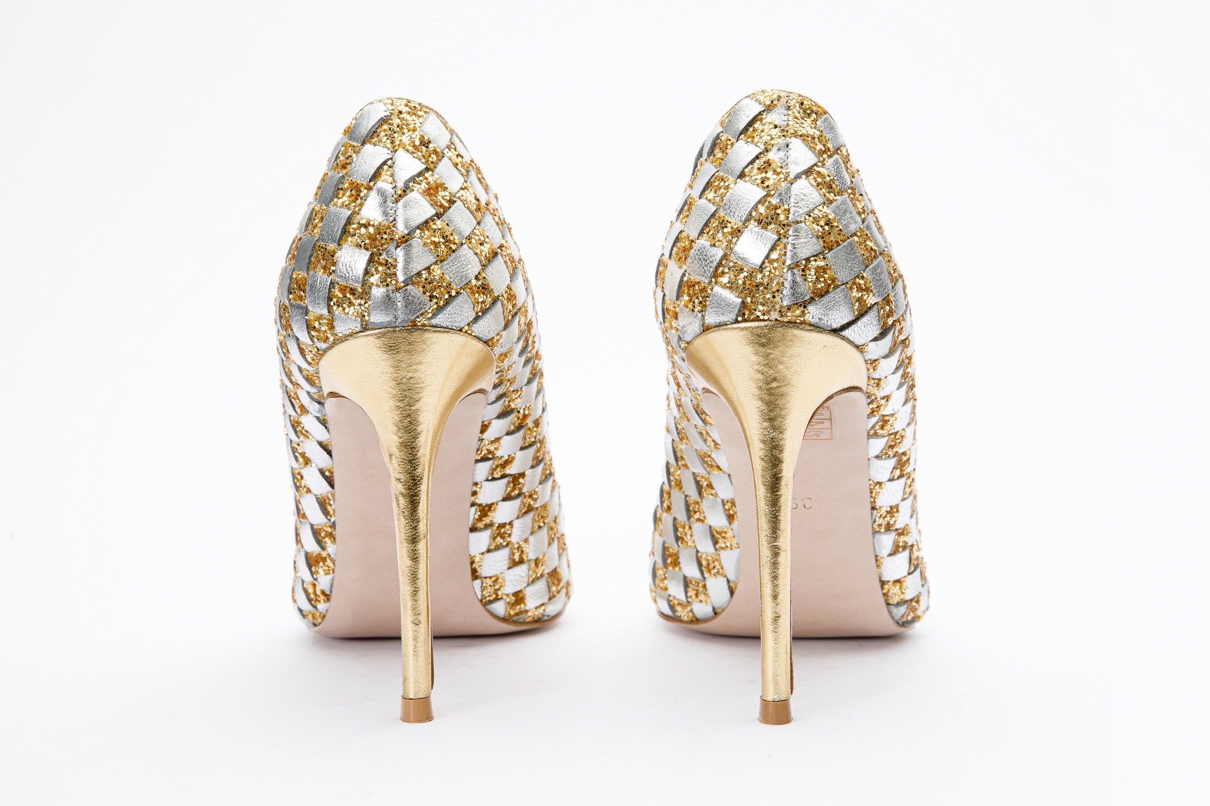The Saks Tory Gold Silver Handwoven Leather Pump Shoe - Vinci Leather