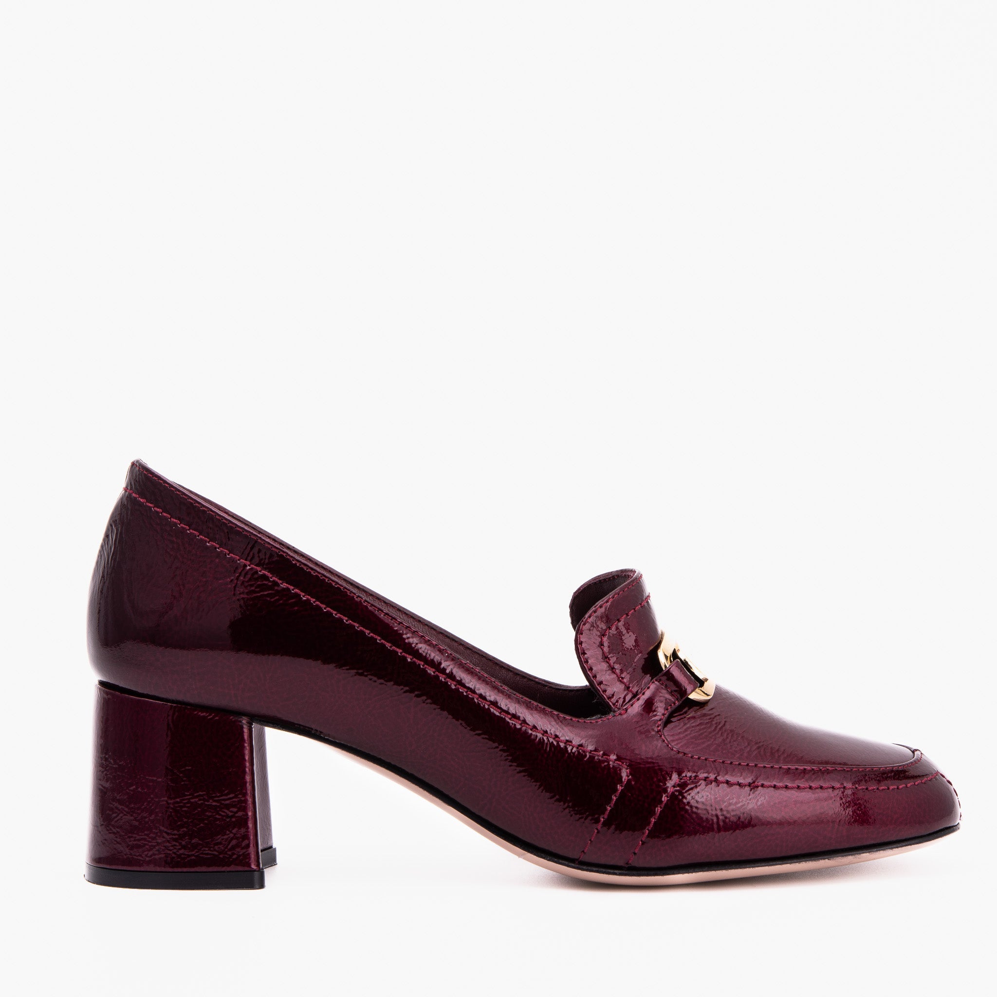 The Victoria Burgundy Leather Block Heel Pump Shoe - Vinci Leather