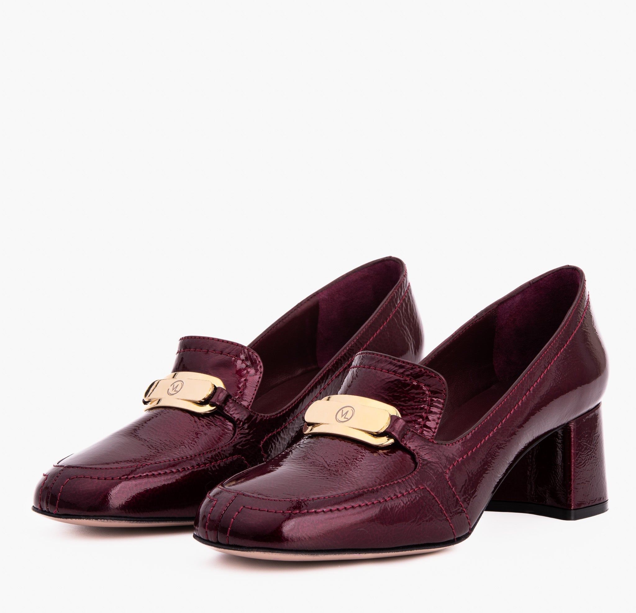The Victoria Burgundy Leather Block Heel Pump Shoe - Vinci Leather