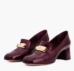 The Victoria Burgundy Leather Block Heel Pump Shoe - Vinci Leather