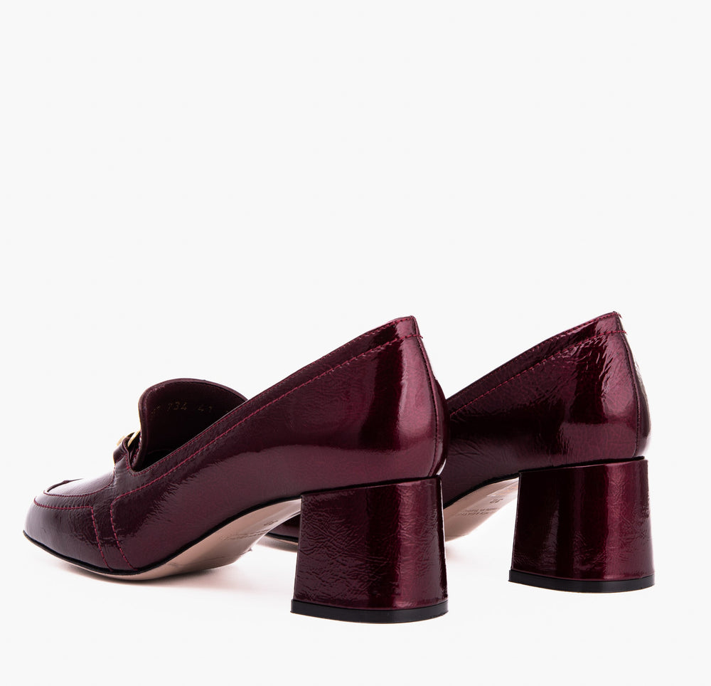 The Victoria Burgundy Leather Block Heel Pump Shoe - Vinci Leather