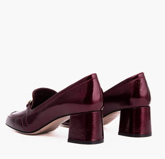 The Victoria Burgundy Leather Block Heel Pump Shoe - Vinci Leather