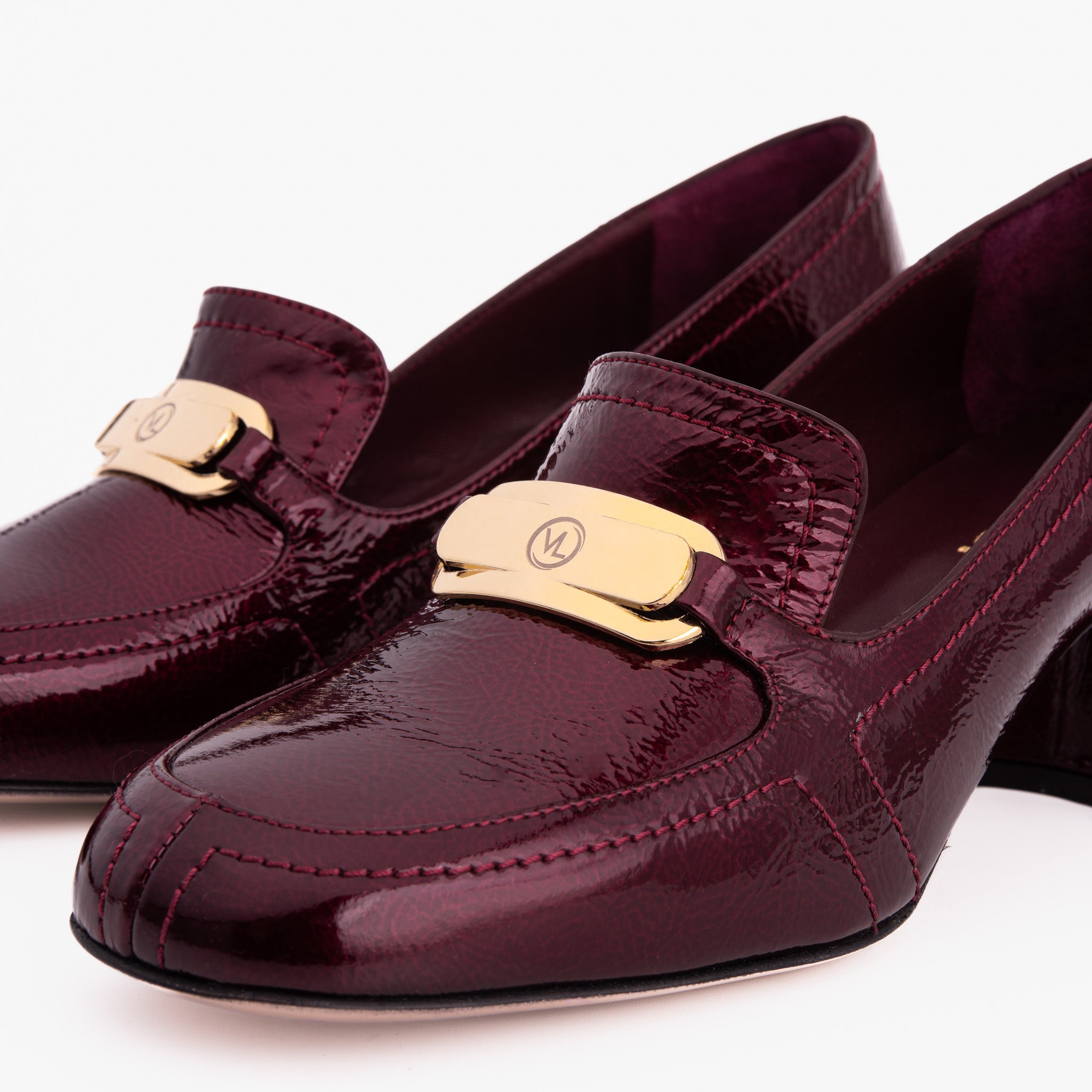 The Victoria Burgundy Leather Block Heel Pump Shoe - Vinci Leather