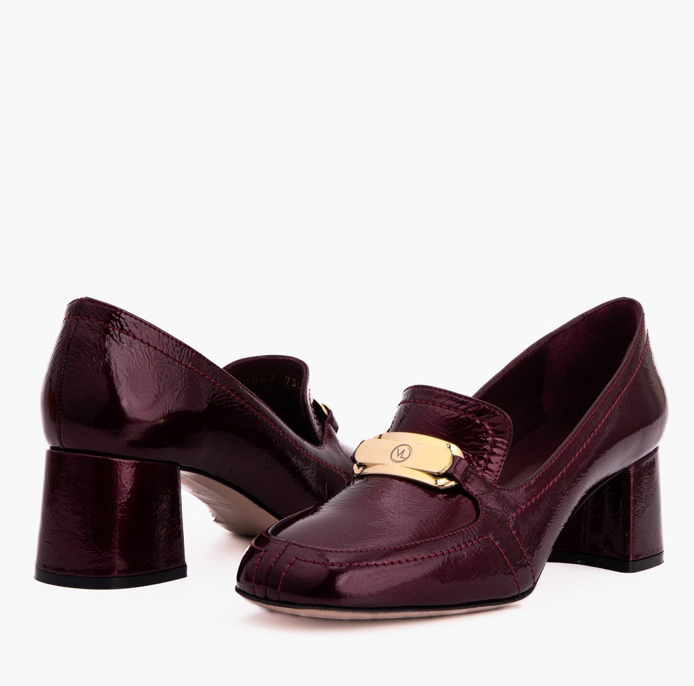 The Victoria Burgundy Leather Block Heel Pump Shoe - Vinci Leather