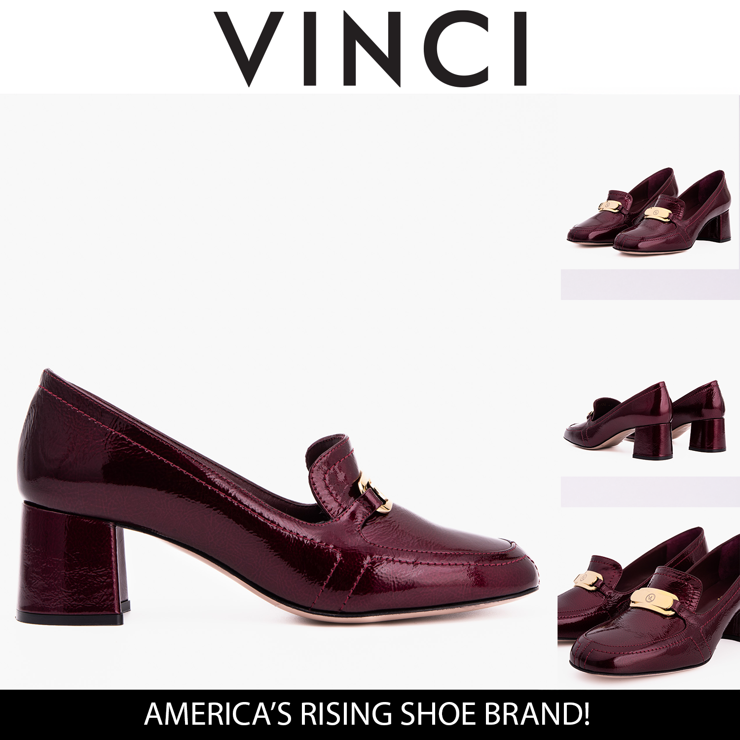 The Victoria Burgundy Leather Block Heel Pump Shoe - Vinci Leather