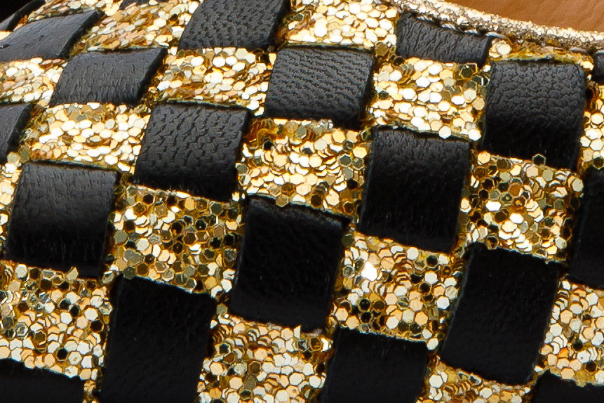 The Saks Tory Gold Black Handwoven Leather Pump Shoe - Vinci Leather