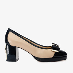 The Fano Beige Leather Cap Toe Block Heel Pump Shoe - Vinci Leather