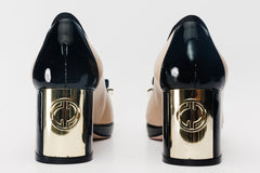 The Fano Beige Leather Cap Toe Block Heel Pump Shoe - Vinci Leather
