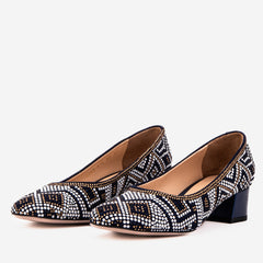 The Nampula Navy Crystal-Embellished Leather Pump - Vinci Leather
