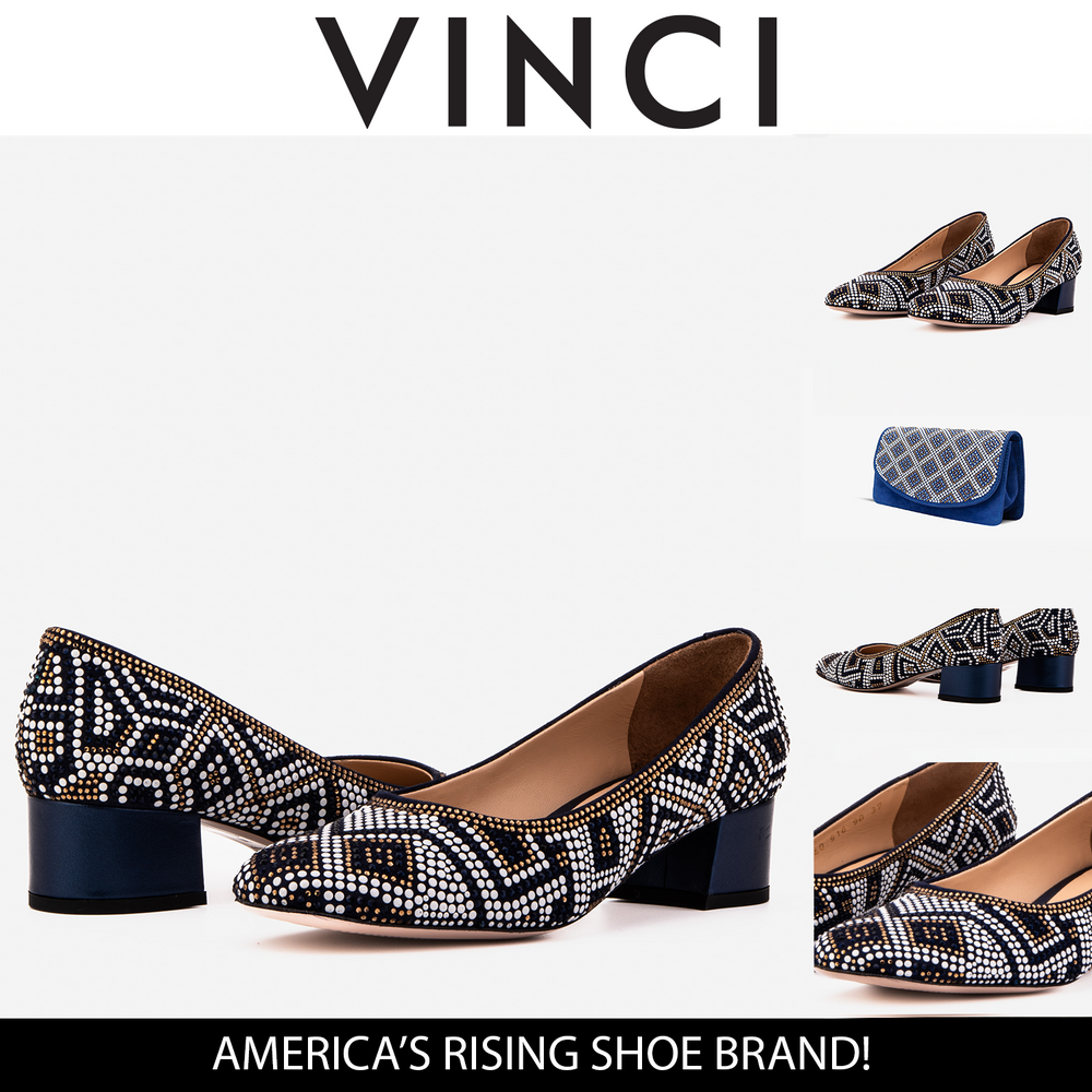 The Nampula Navy Crystal-Embellished Leather Pump - Vinci Leather