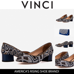The Nampula Navy Crystal-Embellished Leather Pump - Vinci Leather