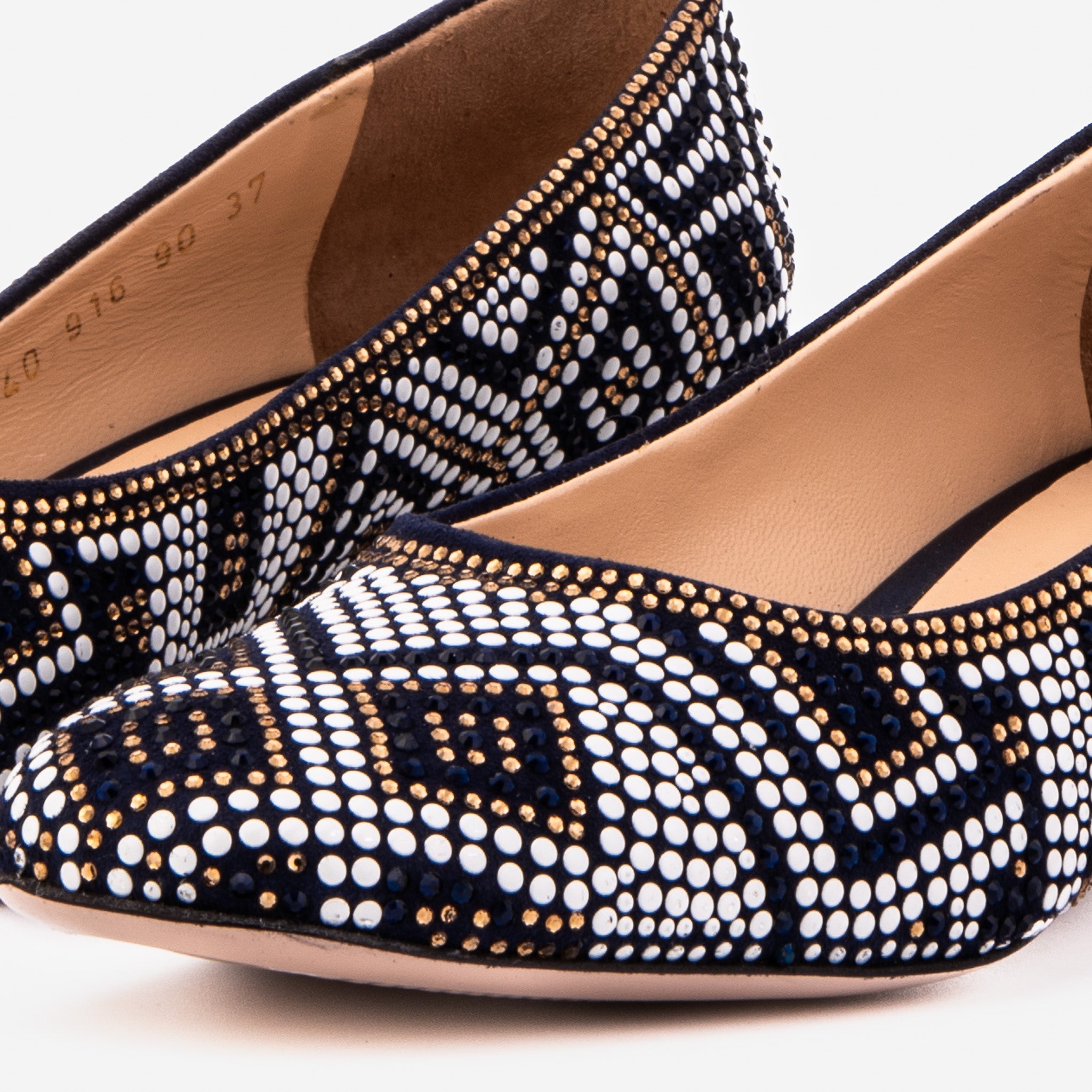 The Nampula Navy Crystal-Embellished Leather Pump - Vinci Leather