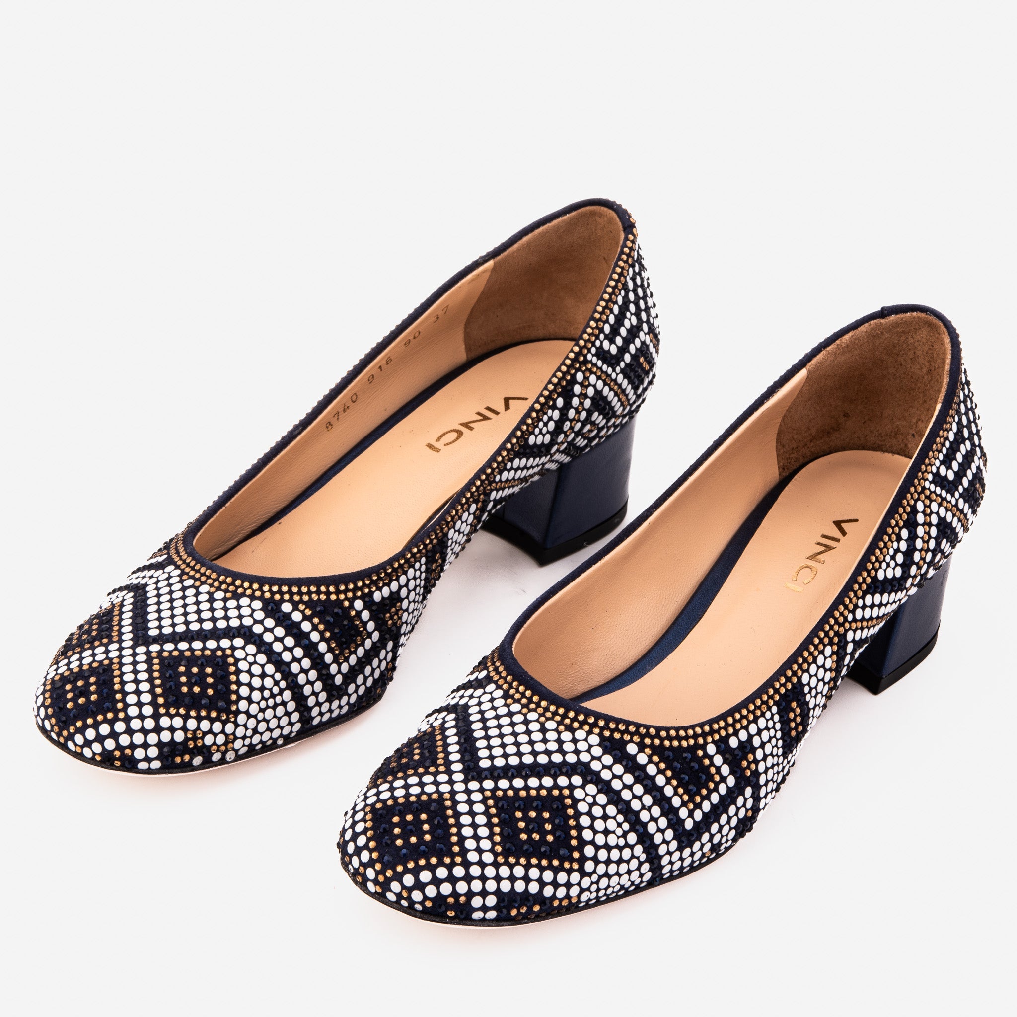 The Nampula Navy Crystal-Embellished Leather Pump - Vinci Leather