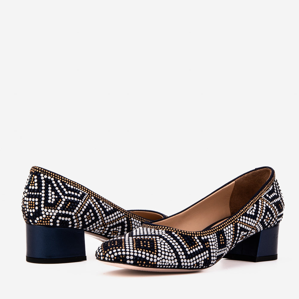 The Nampula Navy Crystal-Embellished Leather Pump - Vinci Leather