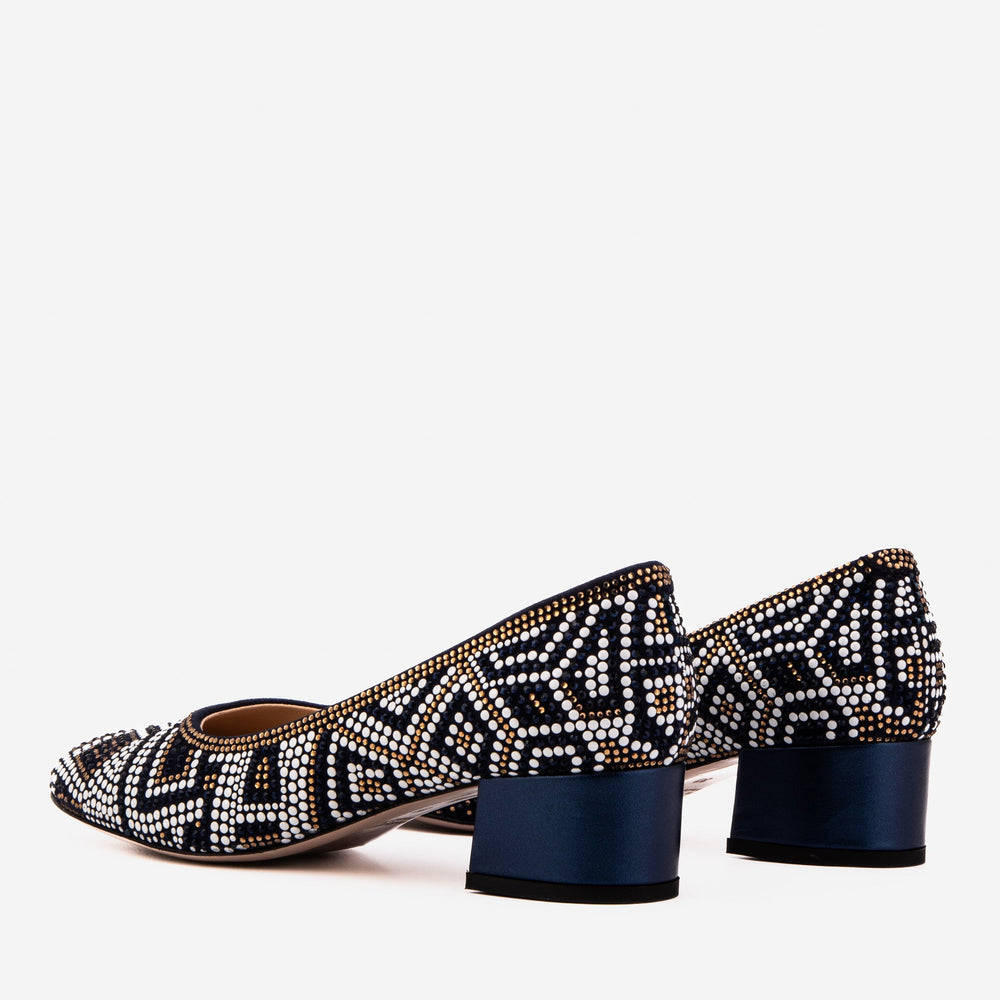 The Nampula Navy Crystal-Embellished Leather Pump - Vinci Leather