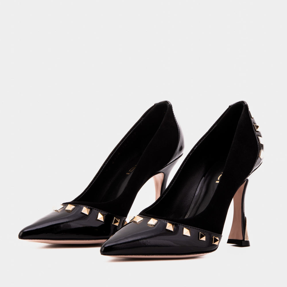 The Bella Vita Studded Black Leather Pump Shoe - Vinci Leather