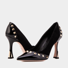 The Bella Vita Studded Black Leather Pump Shoe - Vinci Leather