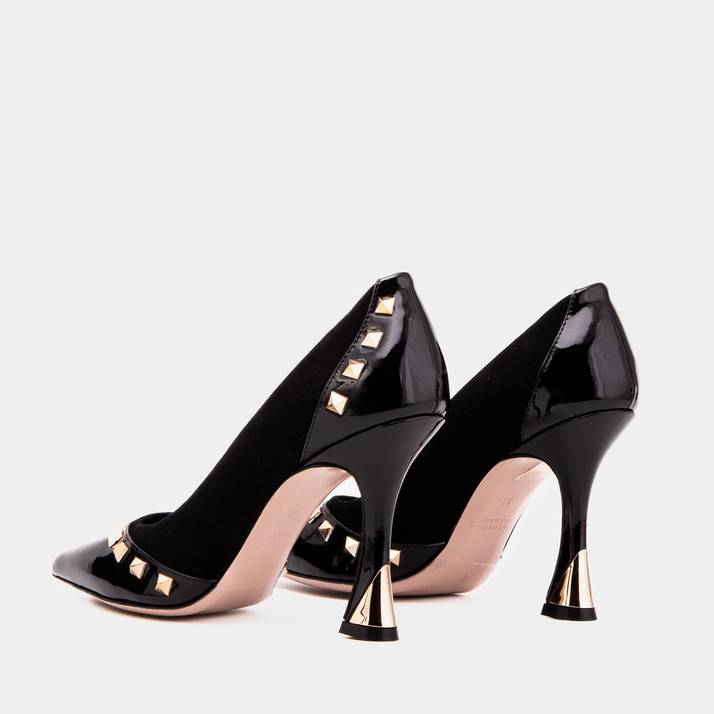 The Bella Vita Studded Black Leather Pump Shoe - Vinci Leather