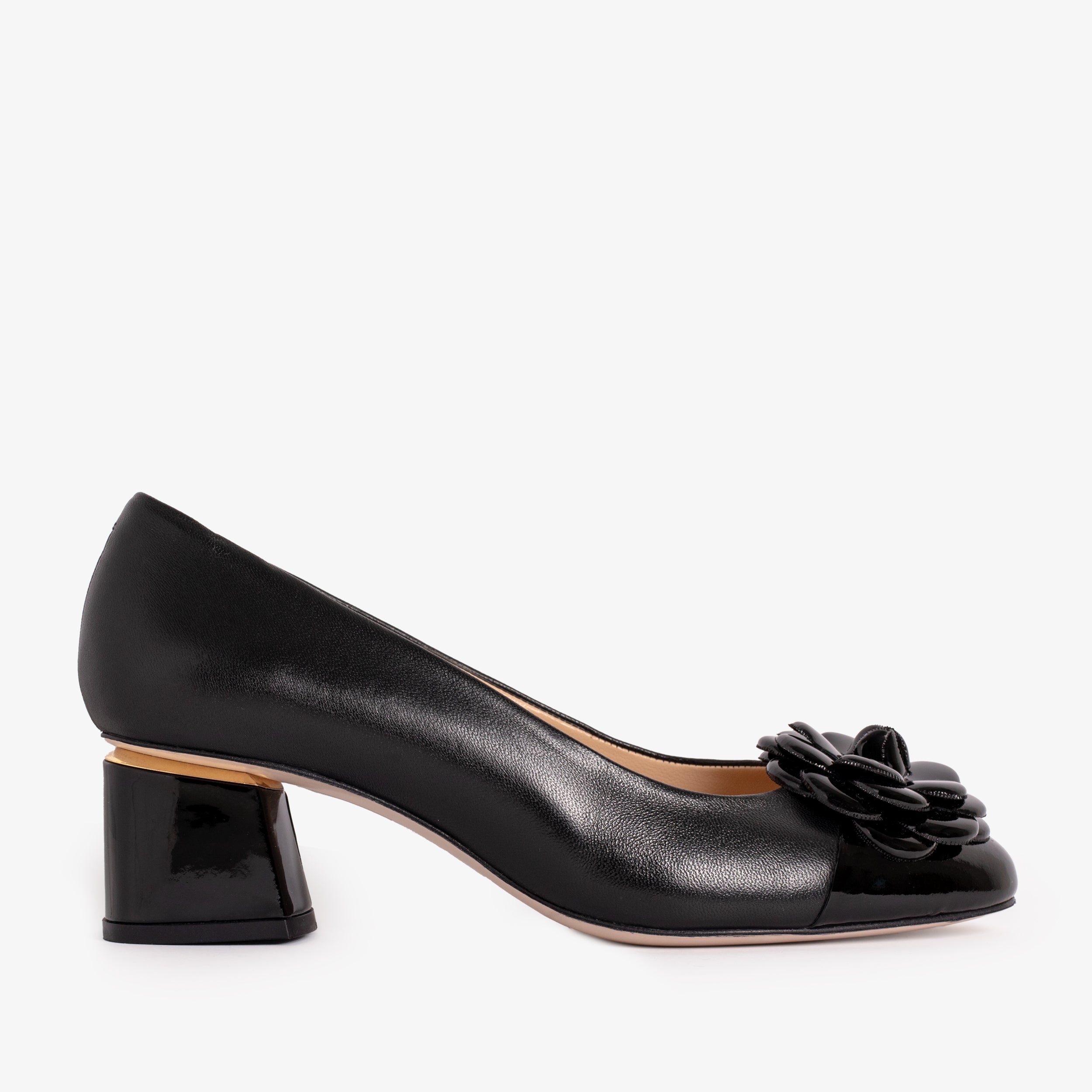 The Diva Black Leather Cap Toe Block Heel Pump Shoe - Vinci Leather