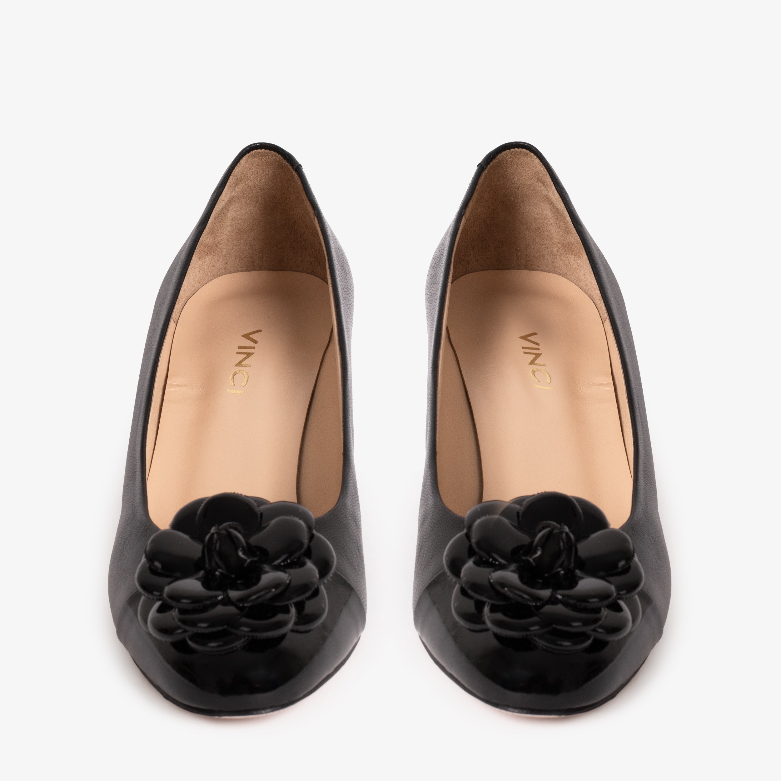 The Diva Black Leather Cap Toe Block Heel Pump Shoe - Vinci Leather