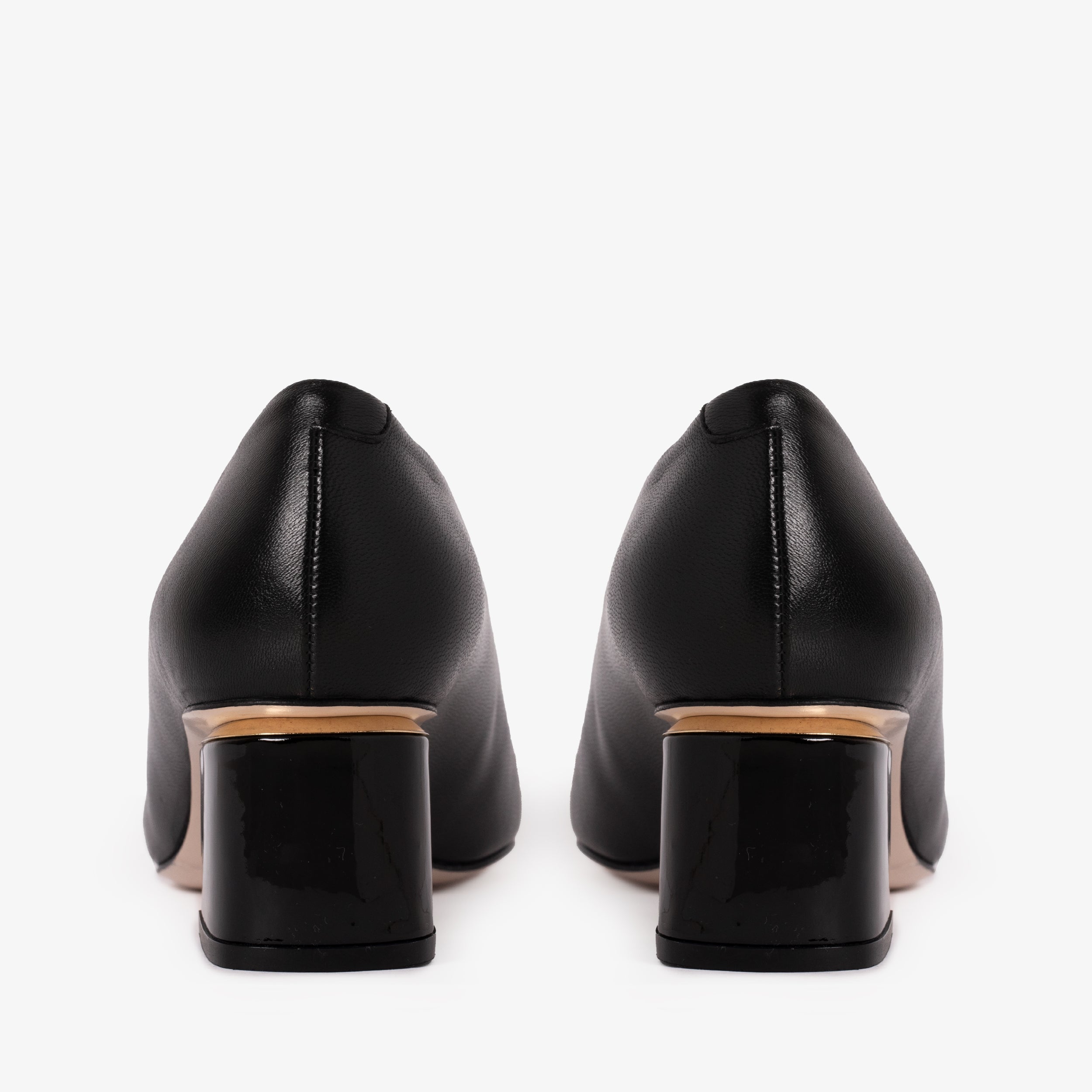 The Diva Black Leather Cap Toe Block Heel Pump Shoe - Vinci Leather